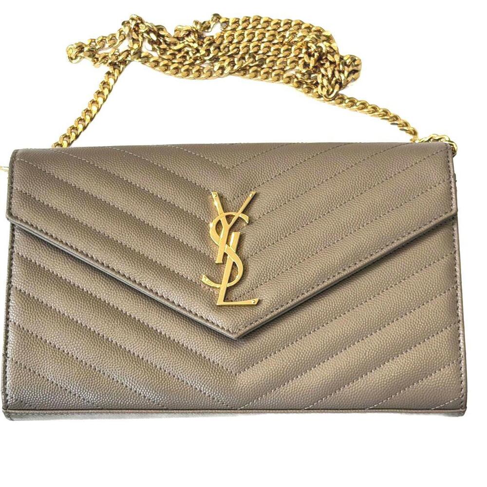 Yves Saint Laurent Classic Cassandre Brown Chain Wallet Grain De Poudre Leather - Picture 7 of 10